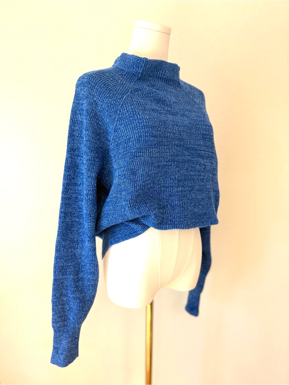 Free People Blue Cropped Mock Turtleneck Sweater